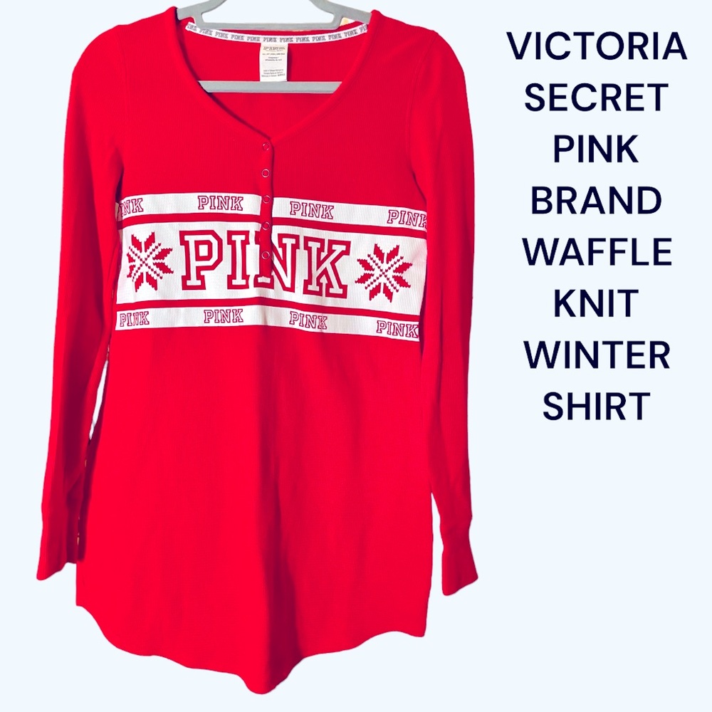 VICTORIA’S SECRET PINK WAFFLE KNIT TOP SZ XS, OVERSIZED, P/P-18/19”, Length 26”